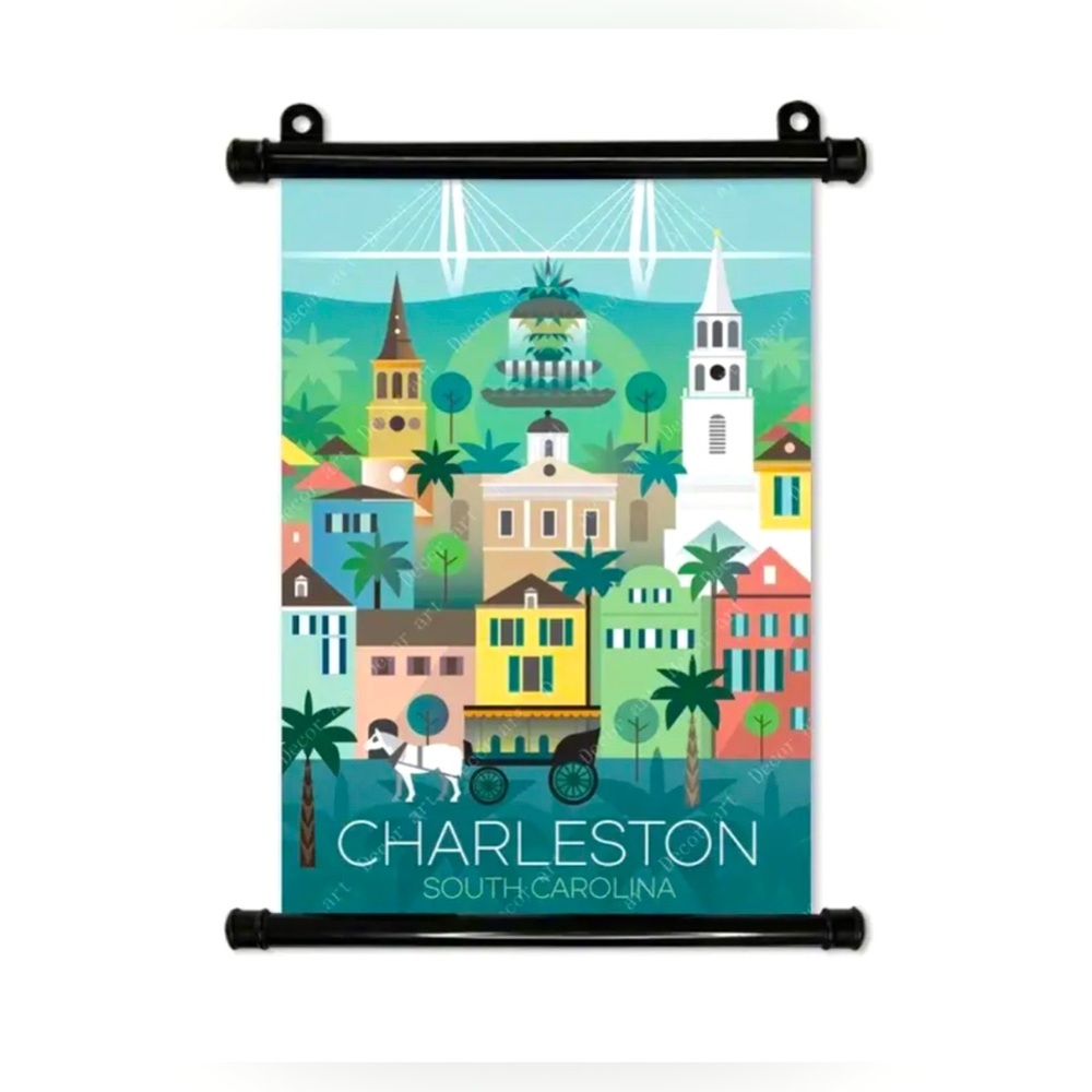 Canvas Poster - “Charleston South Carolina” With Black Wall Hanger 16x24 Inches